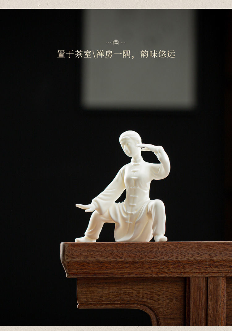 Yuxuan Zen white porcelain tea pet ornaments Tai Chi figure shape tea set accessories tea toys tea table tea art decoration