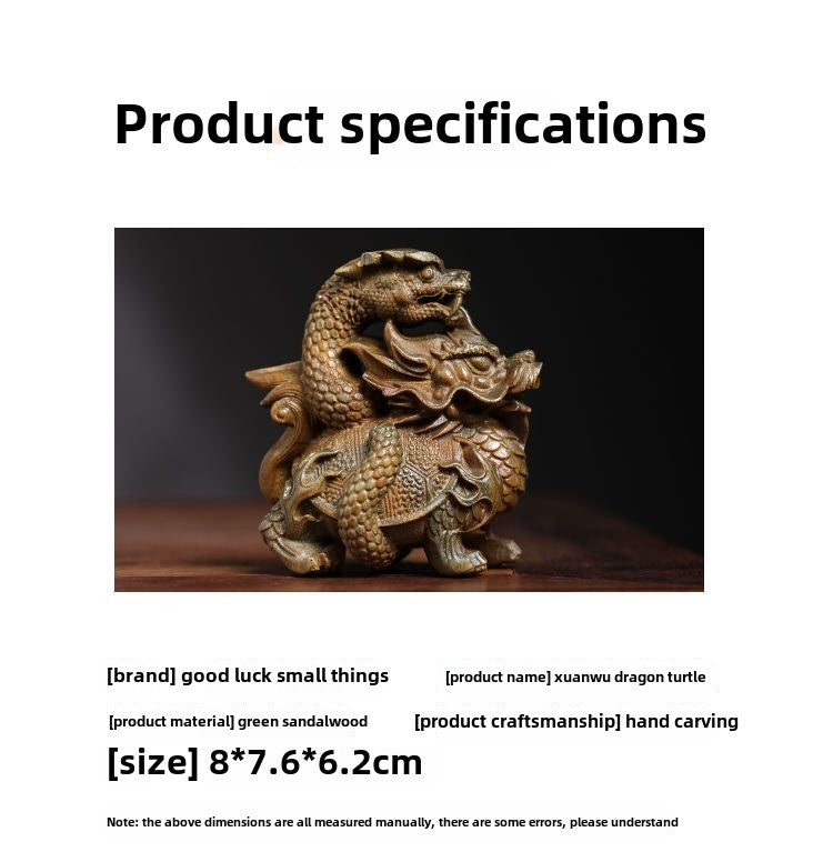 Natural jade sandalwood green sandalwood basalt dragon turtle wood carving hand-held ornaments small ornaments retro