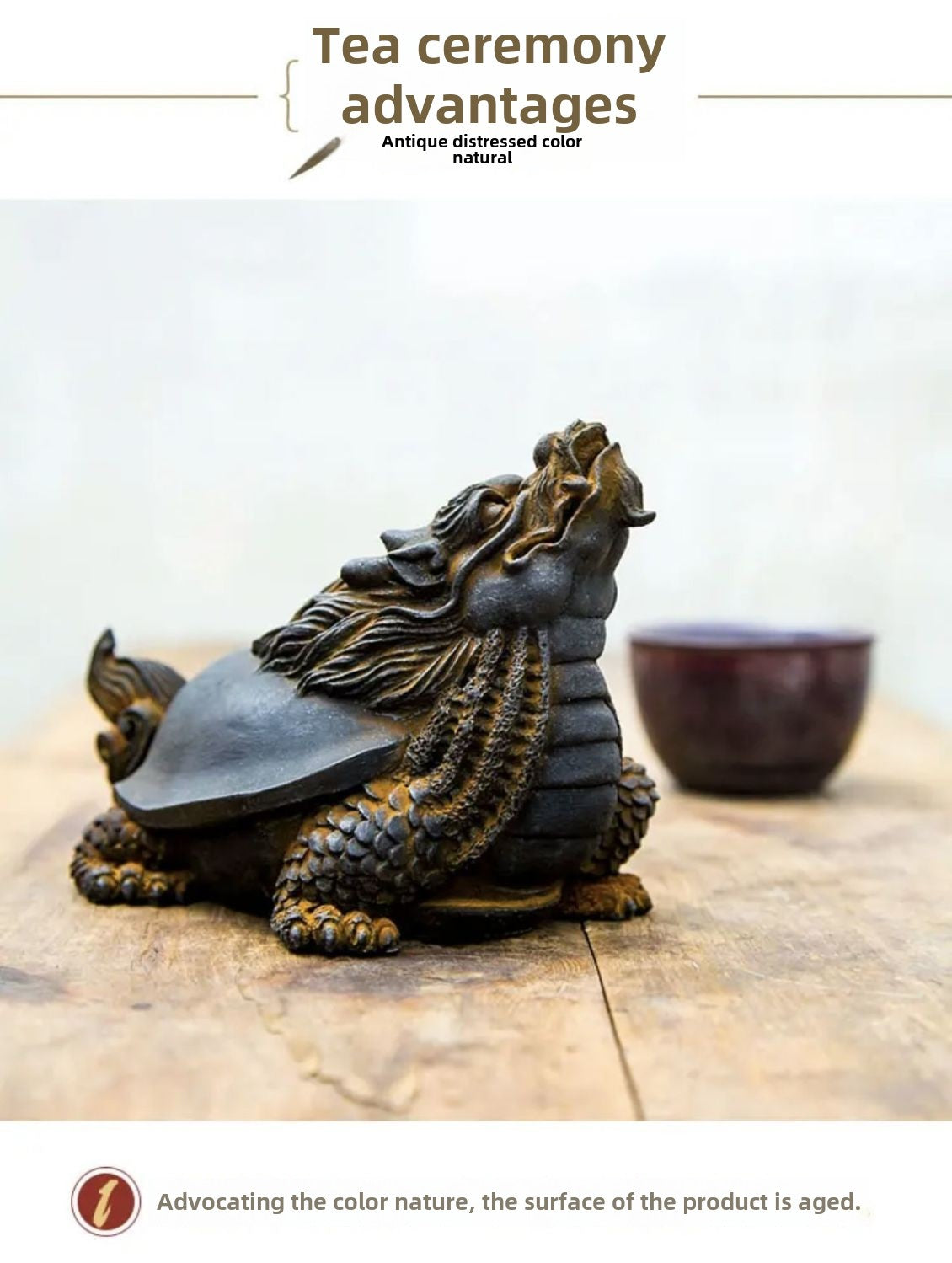 Antique cast iron fortune-bringing dragon turtle fish tank landscaping basalt decoration creative desktop auspicious beast ornaments hand-carved tea pet