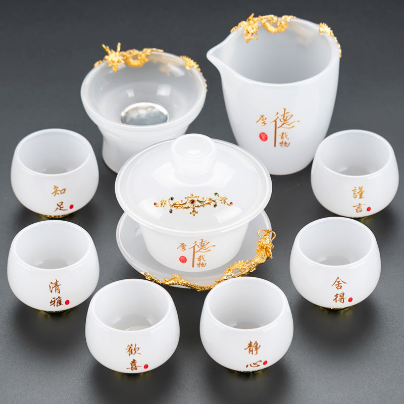 Misty Rain Ink Glass Tea Set Home Light Luxury High-end Tea Cup Covered Bowl Home Office Tea Set