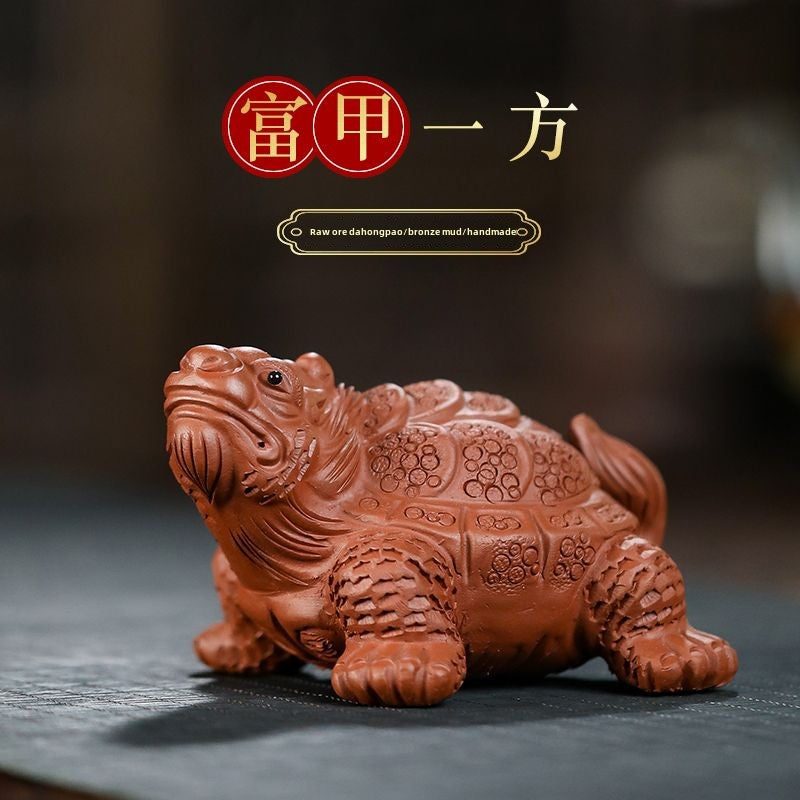 Yixing purple clay tea pet high-end boutique purple clay bronze clay rich in the world dragon turtle mythical beast ornaments creative model can be raised