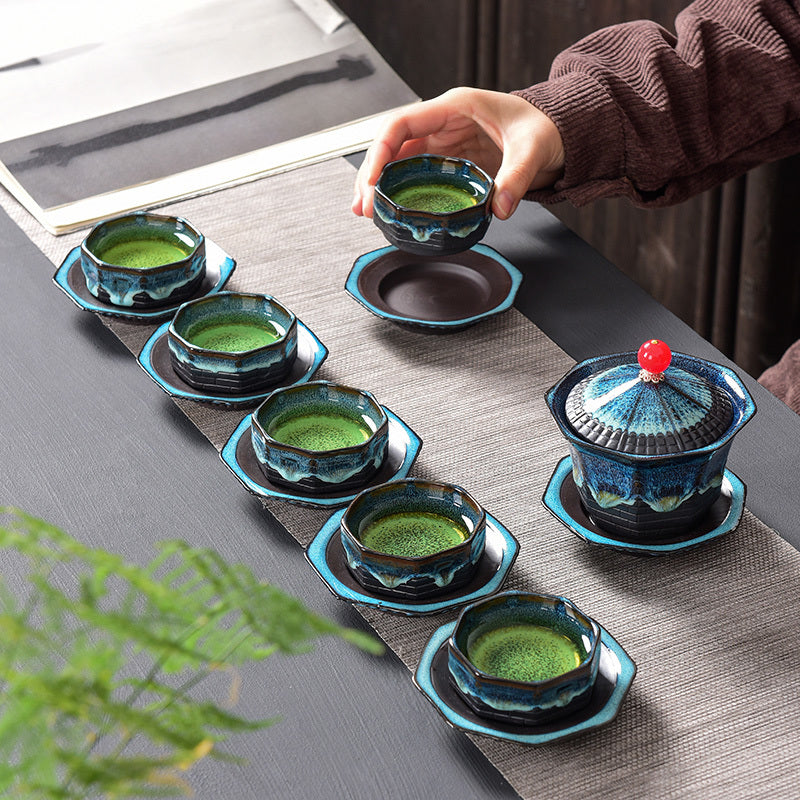 [The soup is not hot] Creative octagonal pagoda kiln-changed purple sand tea set household kung fu tea cup lid bowl travel tea set