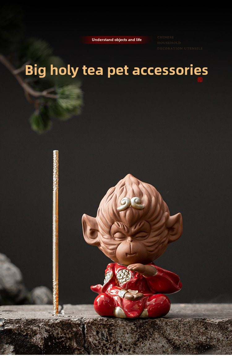 Tea table landscape Sun Wukong ceramic tea table Bull Demon King purple sand ornaments small ornaments tea pet decoration tea room