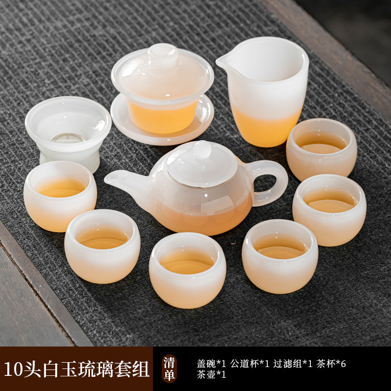 Mutton Fat Jade Porcelain Glass Kung Fu Tea Set 2025 New Light Luxury High-end Home Boutique High-end Tea Cup Set