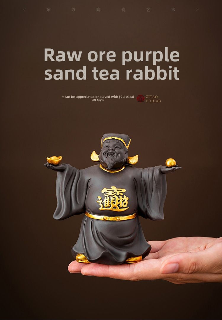 New original purple sand God of Wealth tea pet small ornaments to attract wealth and can be raised tea ceremony accessories tea table tea table decorations