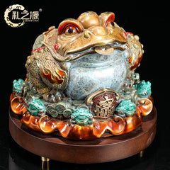 The source of gifts to attract wealth and prosperity, all-copper golden toad ornaments, three-legged toad, copper golden cicada, store front desk decoration, opening gift