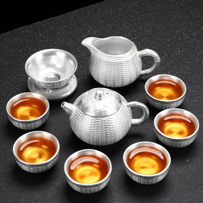 [Kaolin material] Enamel handmade ceramic silver-plated tea set 999 silver automatic tea set Kung Fu teacup tea brewing household teapot