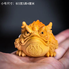 Boxwood Carving Fortune Golden Toad Solid Wood Toad Home Tea Pet Crafts Hand-held Tabletop Ornaments Decorations