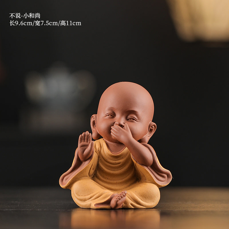 Chinese Zen Three Little Monks Cute Characters Ceramic Home Furnishings Office Desktop Zen Tea Pet Furnishings