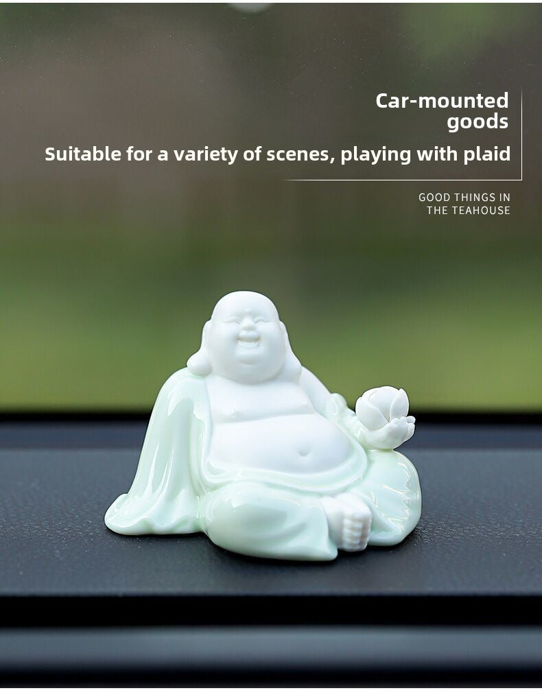 [Exquisite Ceramics] Dehua White Porcelain Maitreya Buddha Zen Tea Pet Ornaments Little Monk Tea Tray Tea Ceremony Supplies Accessories Car Decoration Supplies