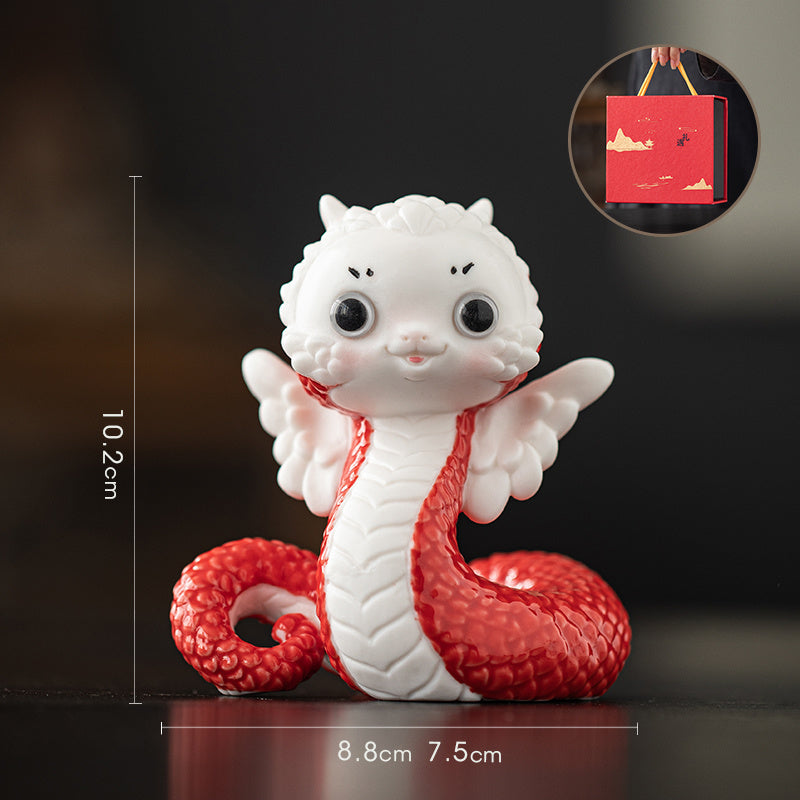 Ceramic little white snake soaring to the top creative boutique tea pet ornaments cute zodiac tea toy tea table mascot gift