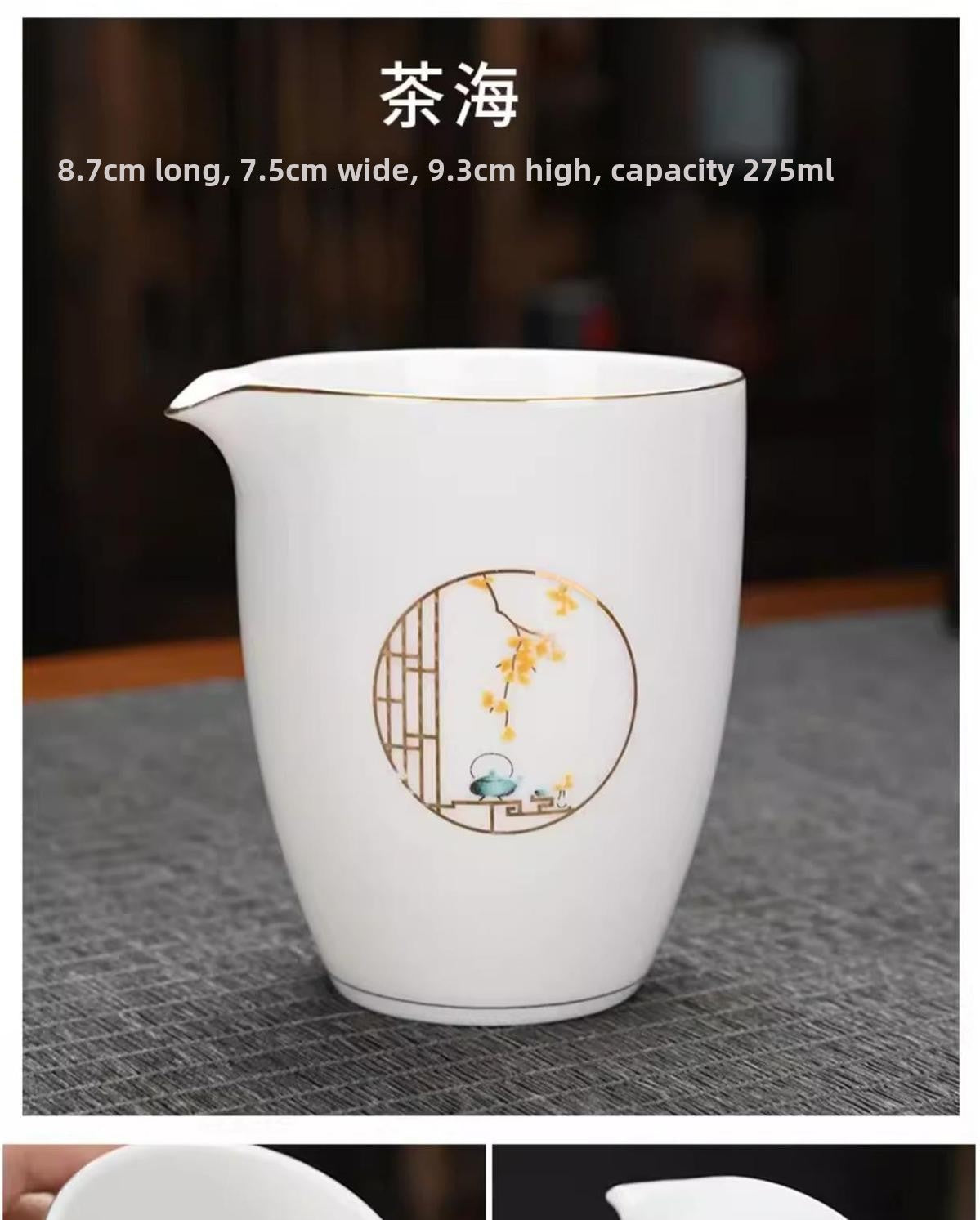 Ice-type mutton-fat jade white porcelain Kung Fu tea set home office reception ceramic covered bowl tea cup high-end gift box