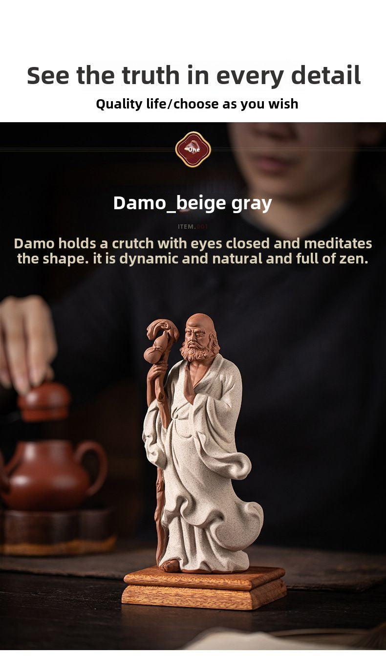 Zen ceramic sculpture of Bodhidharma, a figure on the desktop, a tea pet for the living room, a tea room, a shelf for decoration