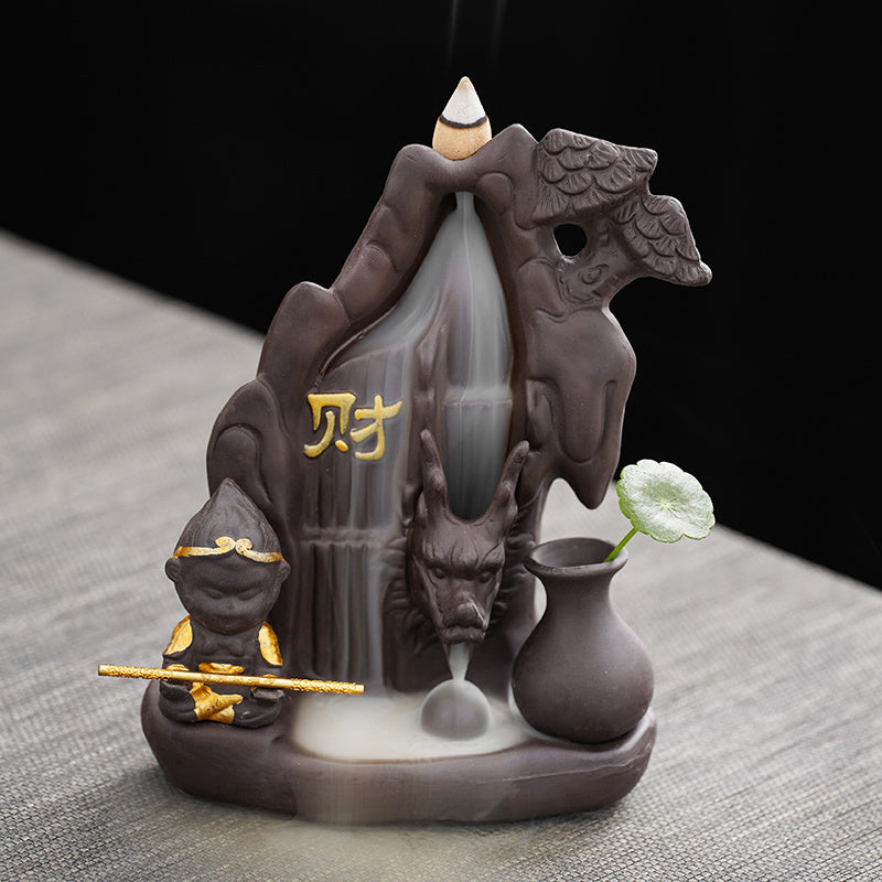 Creative tea pet purple sand backflow incense burner tea ceremony home indoor mountain stream incense ornaments sandalwood agarwood incense