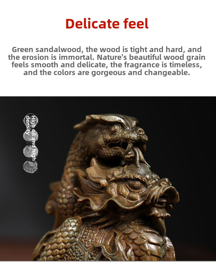 Natural jade sandalwood green sandalwood basalt dragon turtle wood carving hand-held ornaments small ornaments retro