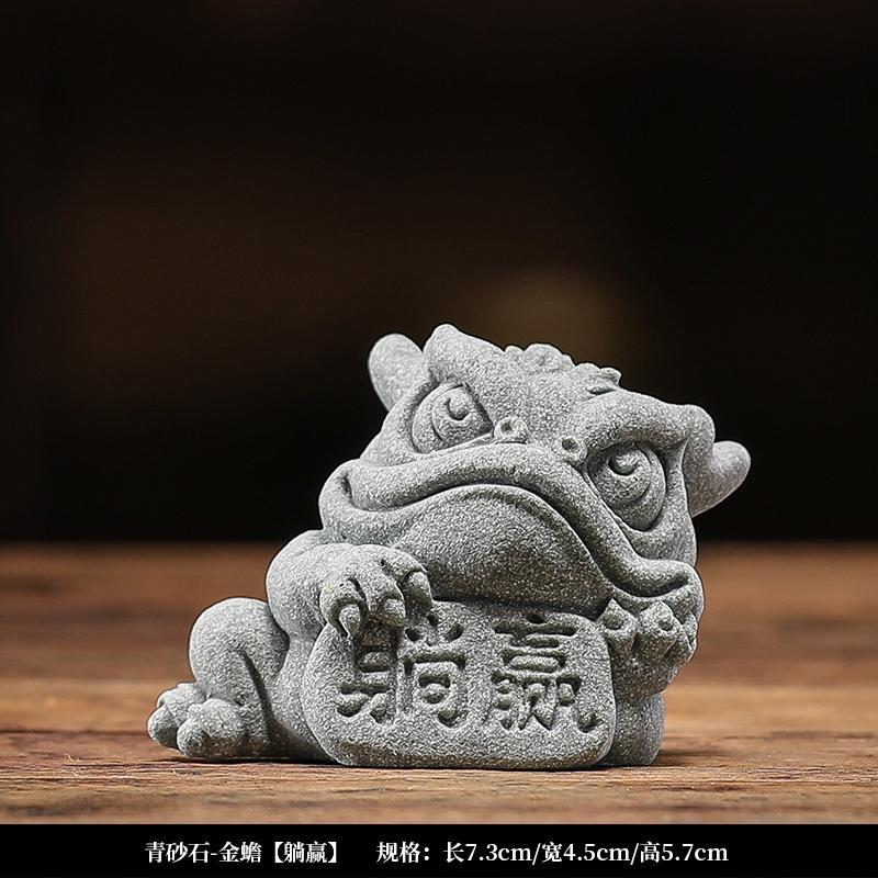 Green sandstone national trend style golden toad to attract wealth and win mascot tea pet tea play fish tank landscaping decoration ornaments