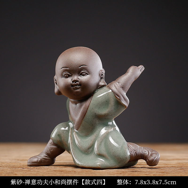 Tea pet ornaments ceramic kung fu little monk boutique can be raised high white porcelain sand mining living room decoration tea utensils table accessories