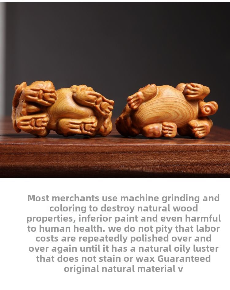 Natural cypress wood carved Pixiu ornaments, hand-held pieces, single and double horn Pixiu, gifts for men