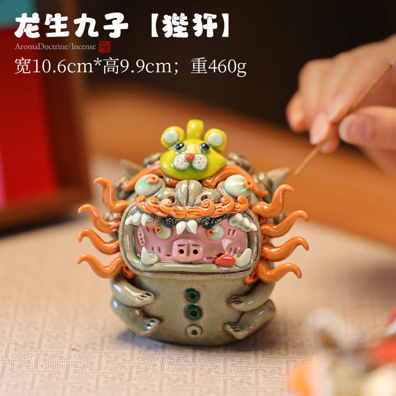 High-end fortune-bringing lion and pixiu aromatherapy stove ceramic ornaments tea pet home living room decorations housewarming opening gift