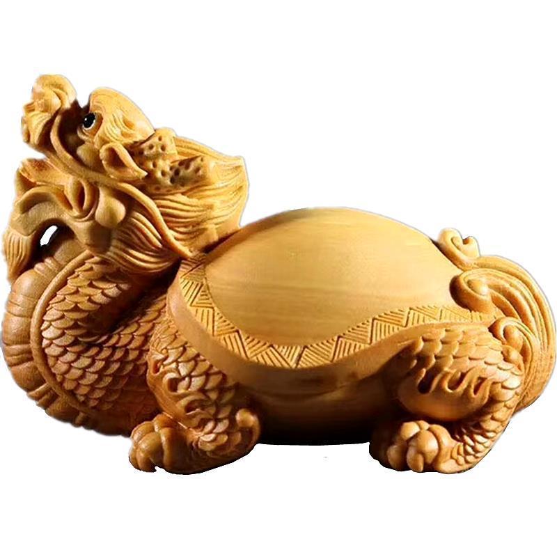 Small-leaf boxwood hand-held play fine wood carvings to attract wealth and fortune auspicious beast carvings dragon turtle tea pet car ornaments