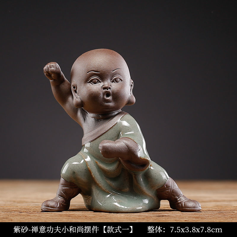 Tea pet ornaments ceramic kung fu little monk boutique can be raised high white porcelain sand mining living room decoration tea utensils table accessories