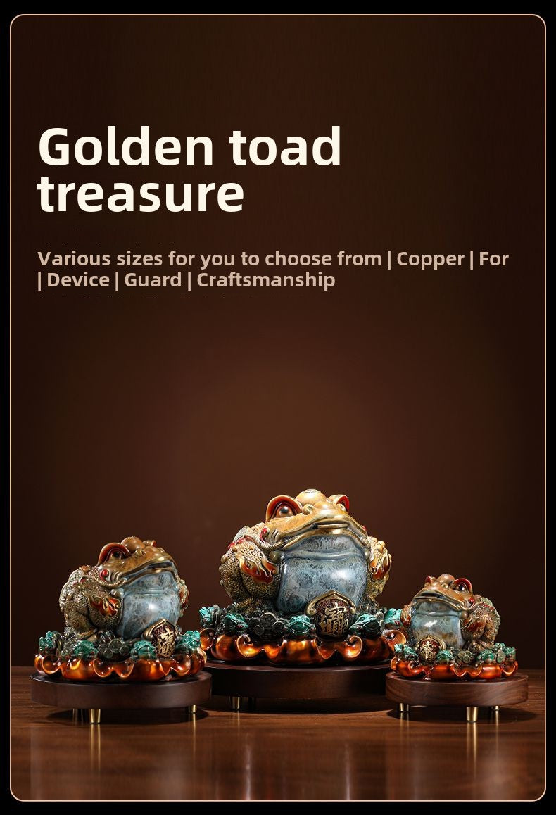 The source of gifts to attract wealth and prosperity, all-copper golden toad ornaments, three-legged toad, copper golden cicada, store front desk decoration, opening gift