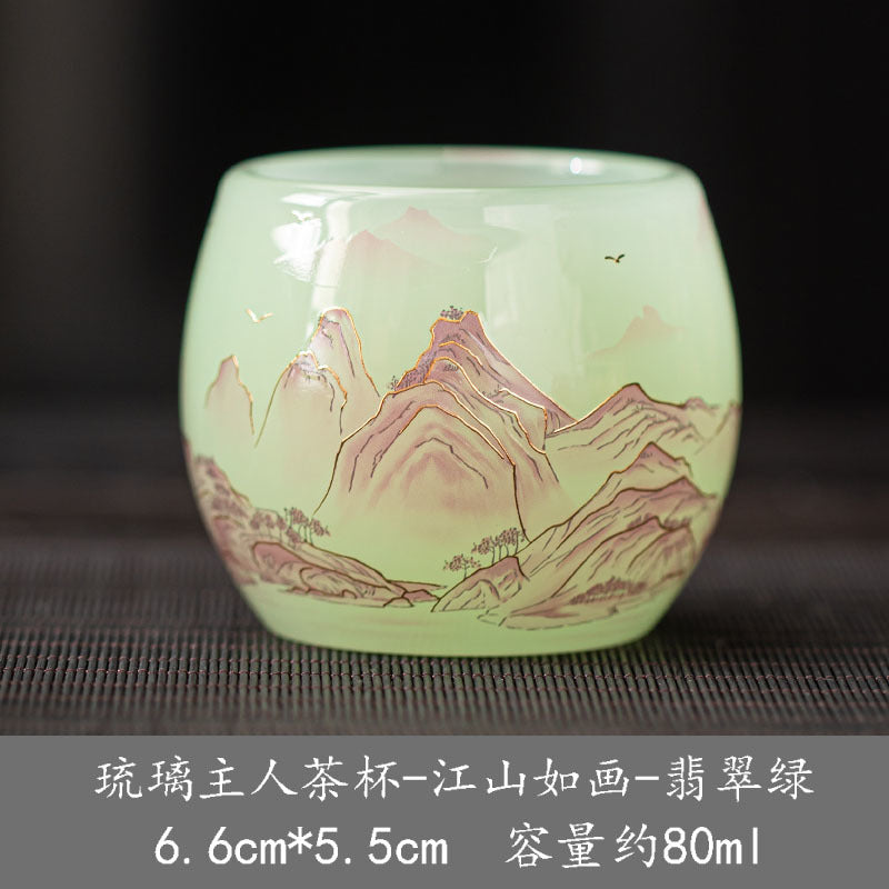 New hand-made silver-inlaid glazed jade white dragon and phoenix host tea cup single creative tea cup jade porcelain tea cup