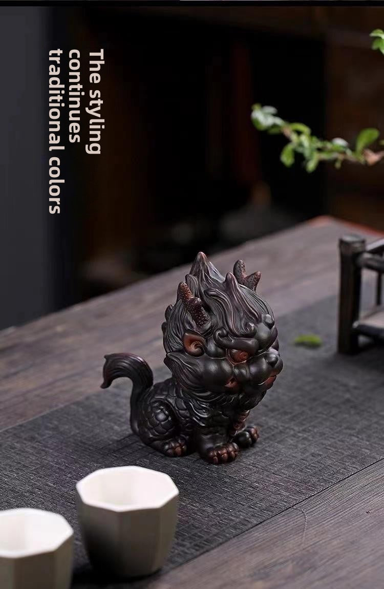 Ancient Trade Kiln Purple Pottery Fire Kirin Tea Pet Ornaments Boutique Can Be Raised High-end Fortune Beast Tea Table Tea Table Ornaments Tea Toys