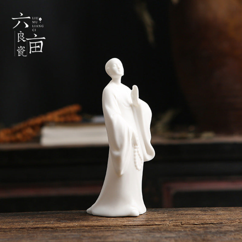 Mutton-fat jade creative tea pet ornaments ceramic Zen ornaments living room tea ceremony accessories decoration new Chinese style white porcelain figures