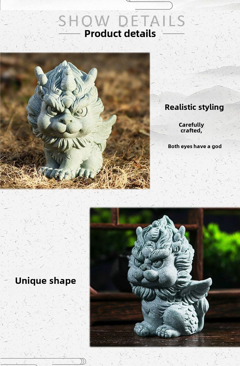 Green sandstone fortune-attracting Pixiu Chinese tea table ornaments decoration Kirin large tea pet ornaments landscape home ornaments