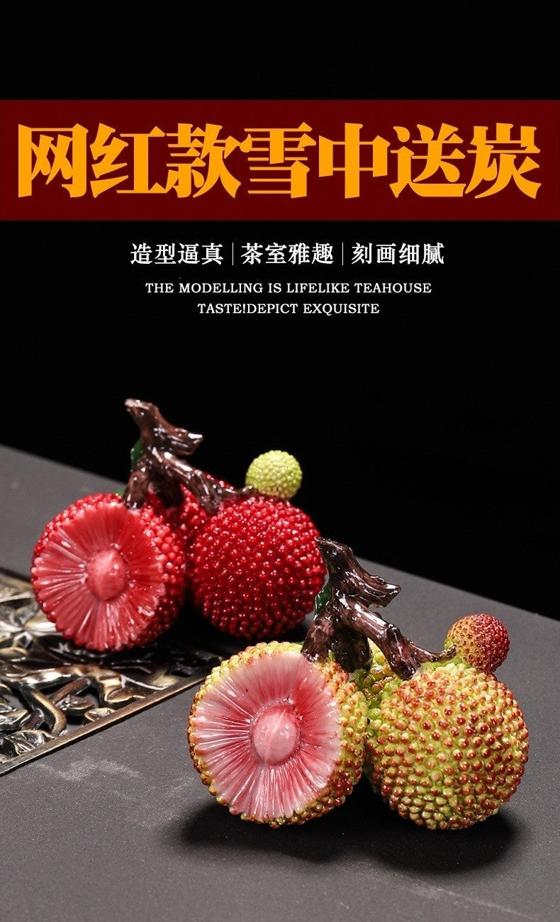 Color Changing Lychee Bayberry Durian Pomegranate Peach Fruit Tea Pet Ornaments