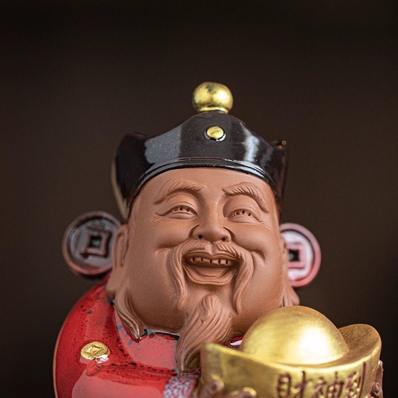 The God of Wealth receives the fine purple sand fortune tea pet tea table tea table decoration fully handmade sculpture