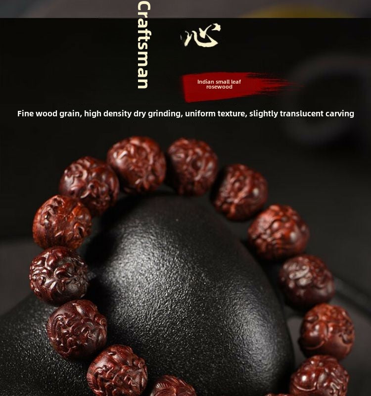 Indian Kirin bracelet carved Buddhist beads bracelet sandalwood play Kirin bracelet hand piece 1.5cm*15 pieces