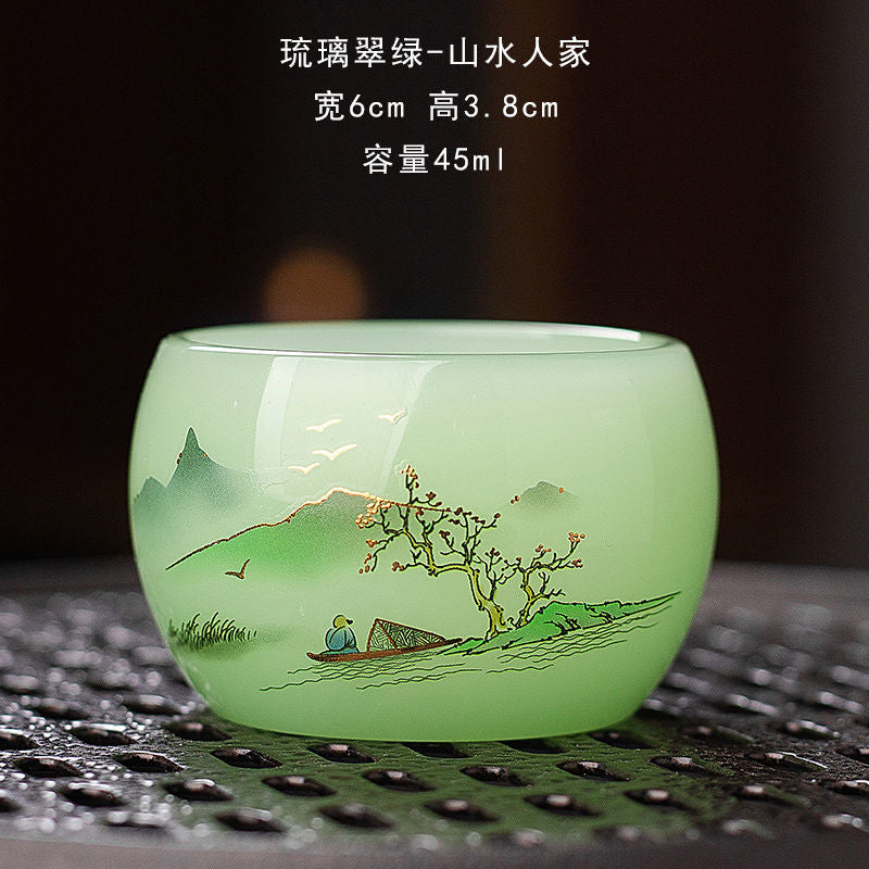 New hand-made silver-inlaid glazed jade white dragon and phoenix host tea cup single creative tea cup jade porcelain tea cup