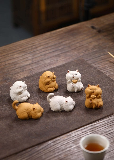 Zisha tea pet cat small ornaments creative handmade lucky cat Yuanbao cat tea set tea tray accessories decoration