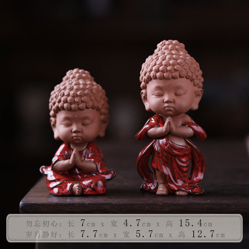 Chinese ceramic baby Buddha Zen ornaments office tea table desktop decorations cute prince Buddha tea pet