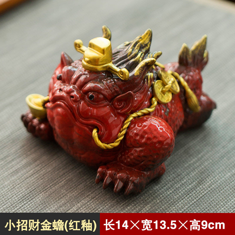 Fortune-attracting golden toad Feng Shui ornaments, large toad tea pets, can be raised as office shop opening gifts, ceramic crafts