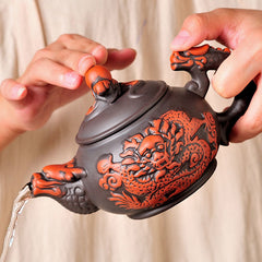 Creative Zisha Antique Tea Filter Kung Fu Automatic Tea Set Dragon Pattern Teapot Teacup Complete Set Ceramic Filter Tea Strainer