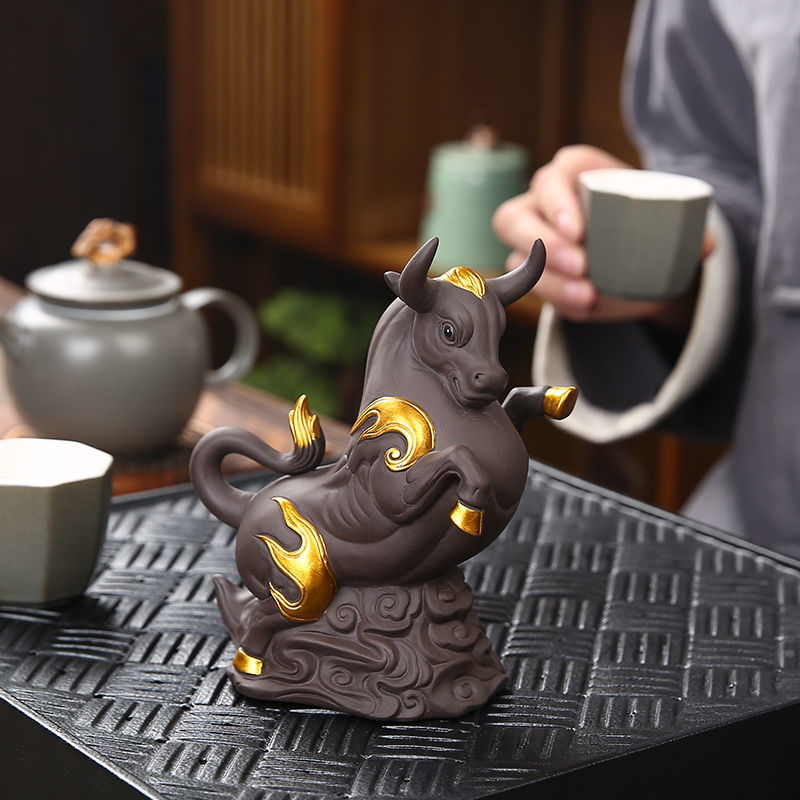 Purple clay zodiac ox fortune tea pet boutique can be raised ox year home gift decoration ornaments tea toys tea set spare parts