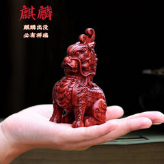 Small-leaf red sandalwood carving lucky beast unicorn hand-held pieces agarwood cultural play wooden crafts tea pet ornaments