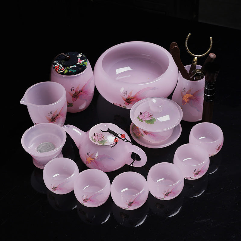 Chinese tea set glass good luck tea set a set of household tea cups ceramic Chinese style gift office a complete set