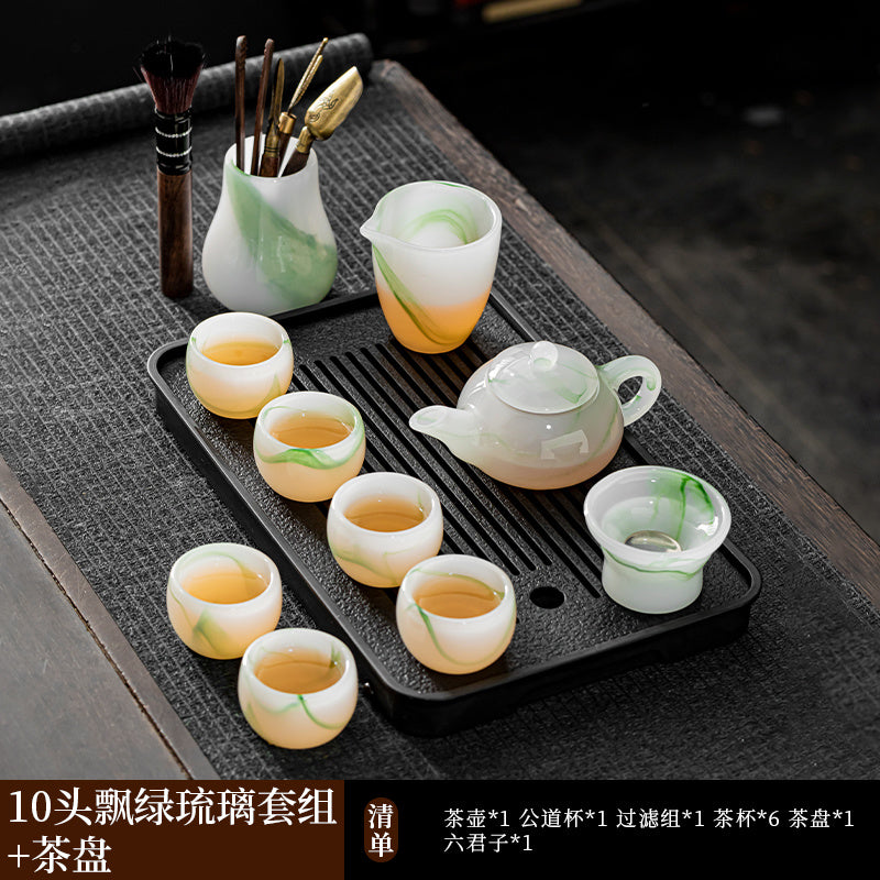 Mutton Fat Jade Porcelain Glass Kung Fu Tea Set 2025 New Light Luxury High-end Home Boutique High-end Tea Cup Set