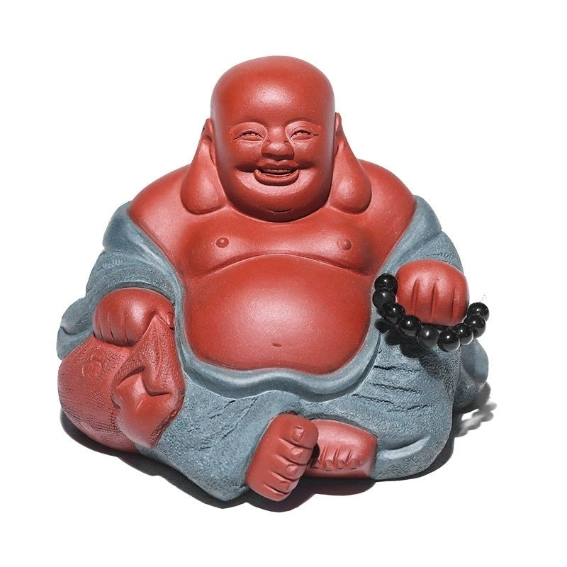 Large boutique Maitreya Buddha Yixing purple sand tea pet small Buddha ornaments handmade powder paste tea play Kung Fu tea set little monk