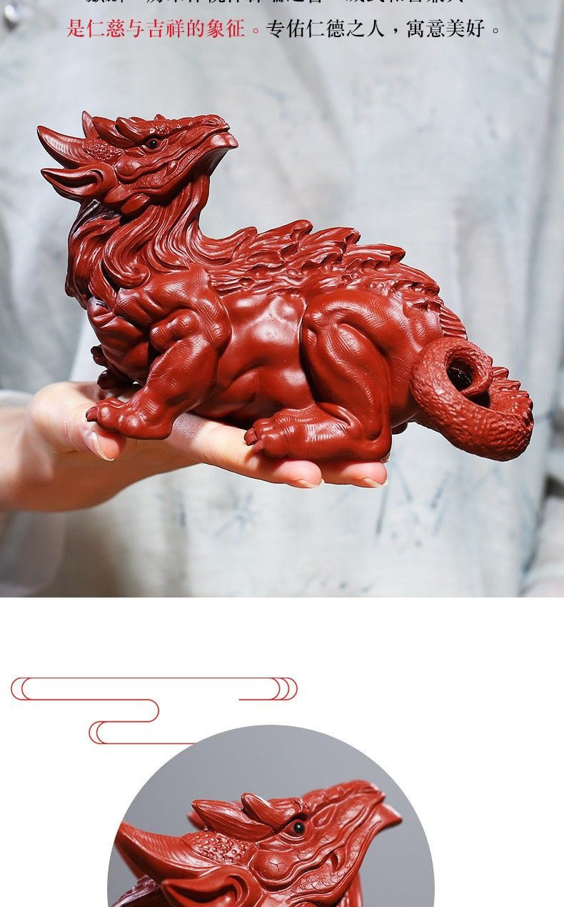 Yixing original purple sand Dahongpao handmade [lucky beast unicorn] can be raised creative boutique tea pet ornaments