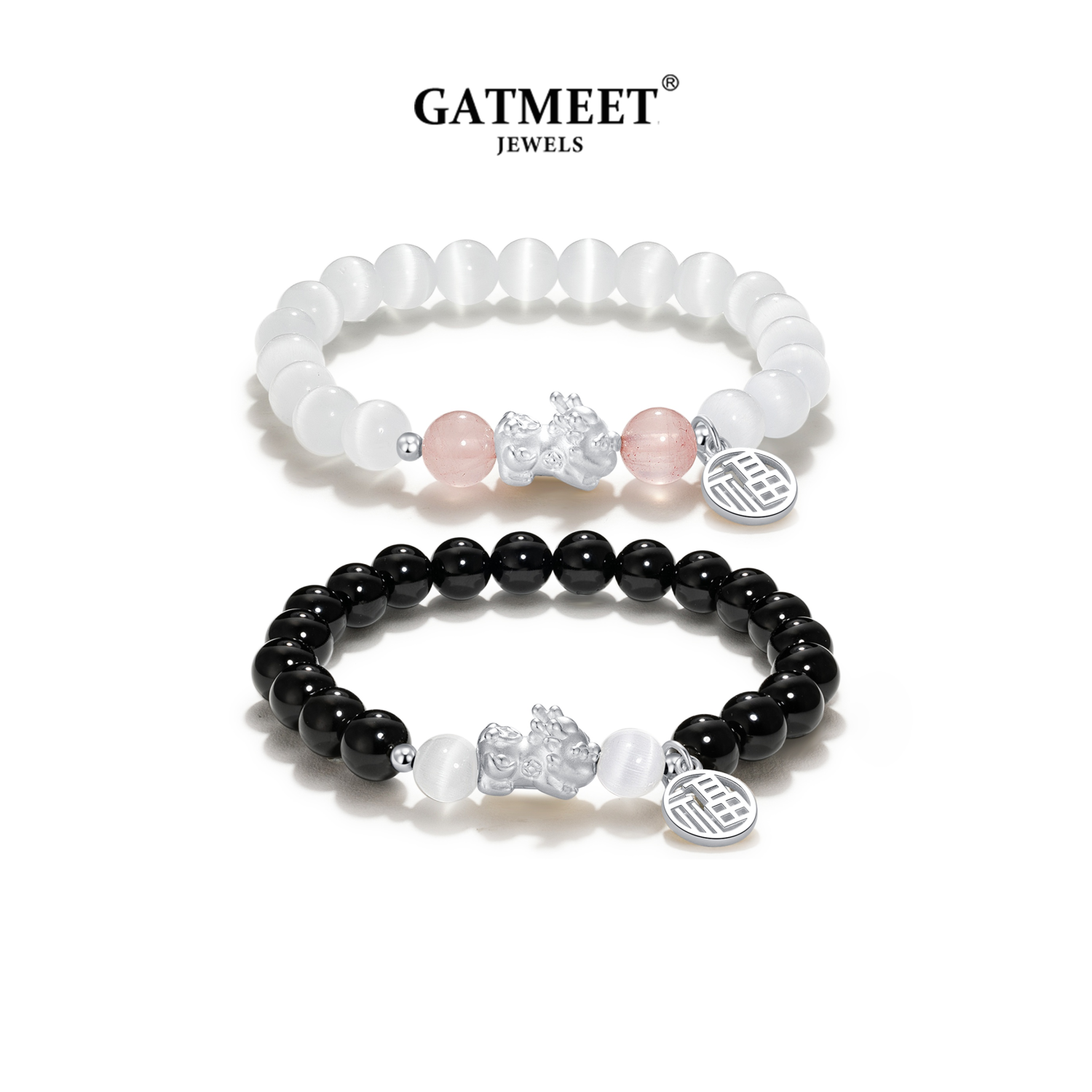 GATMEET Qilin sterling silver Pixiu couple bracelet fortune blessing bracelet men and women Valentine's Day gift