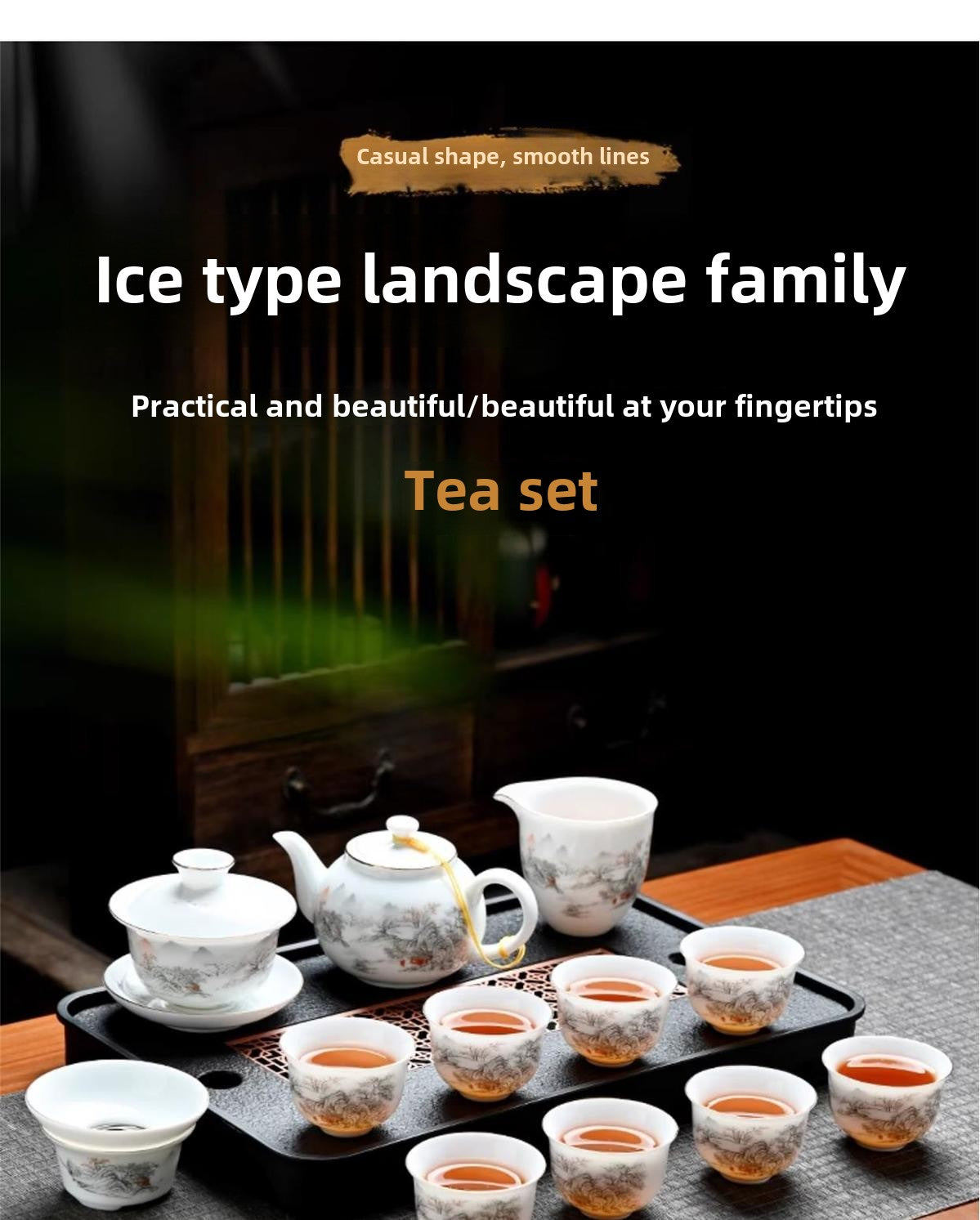 Ice-type mutton-fat jade white porcelain Kung Fu tea set home office reception ceramic covered bowl tea cup high-end gift box