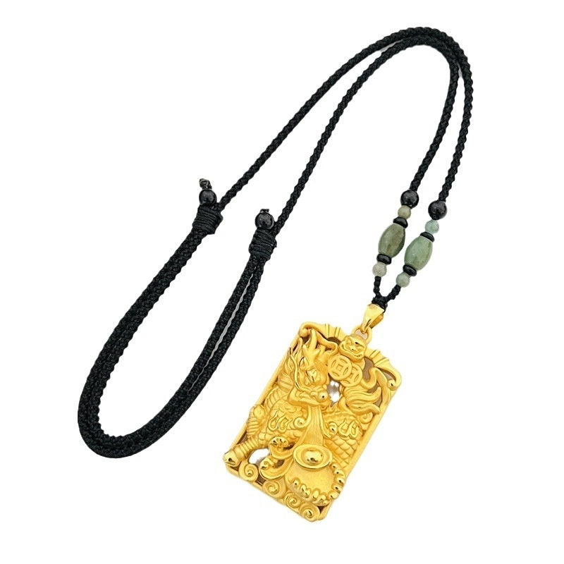 Gold inlaid jade lucky unicorn pendant safe boy with jade pendant for boyfriend gift 18k palace style