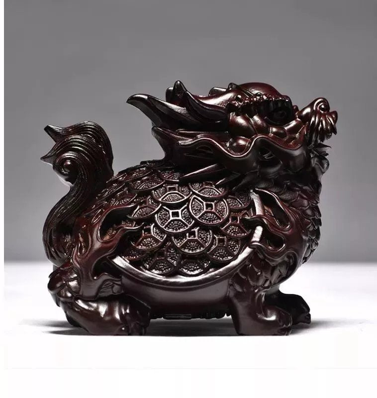 Ebony wood carved dragon turtle ornaments mahogany carving crafts solid wood dragon head turtle basalt home office decoration