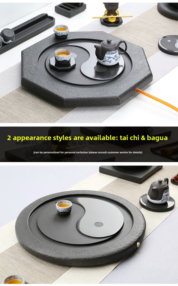 Tai Chi Bagua Wujin Stone Tea Tray Natural Raw Stone Round Stone Tea Sea Tea Set Home Integrated Stone Tea Tray Dual Use