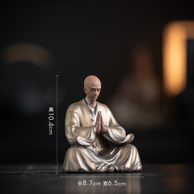 [Retro and old design] Chinese style purple sand little monk tea pet ornaments Zen ceramic figures tea room tea table decoration tea ceremony space furnishings